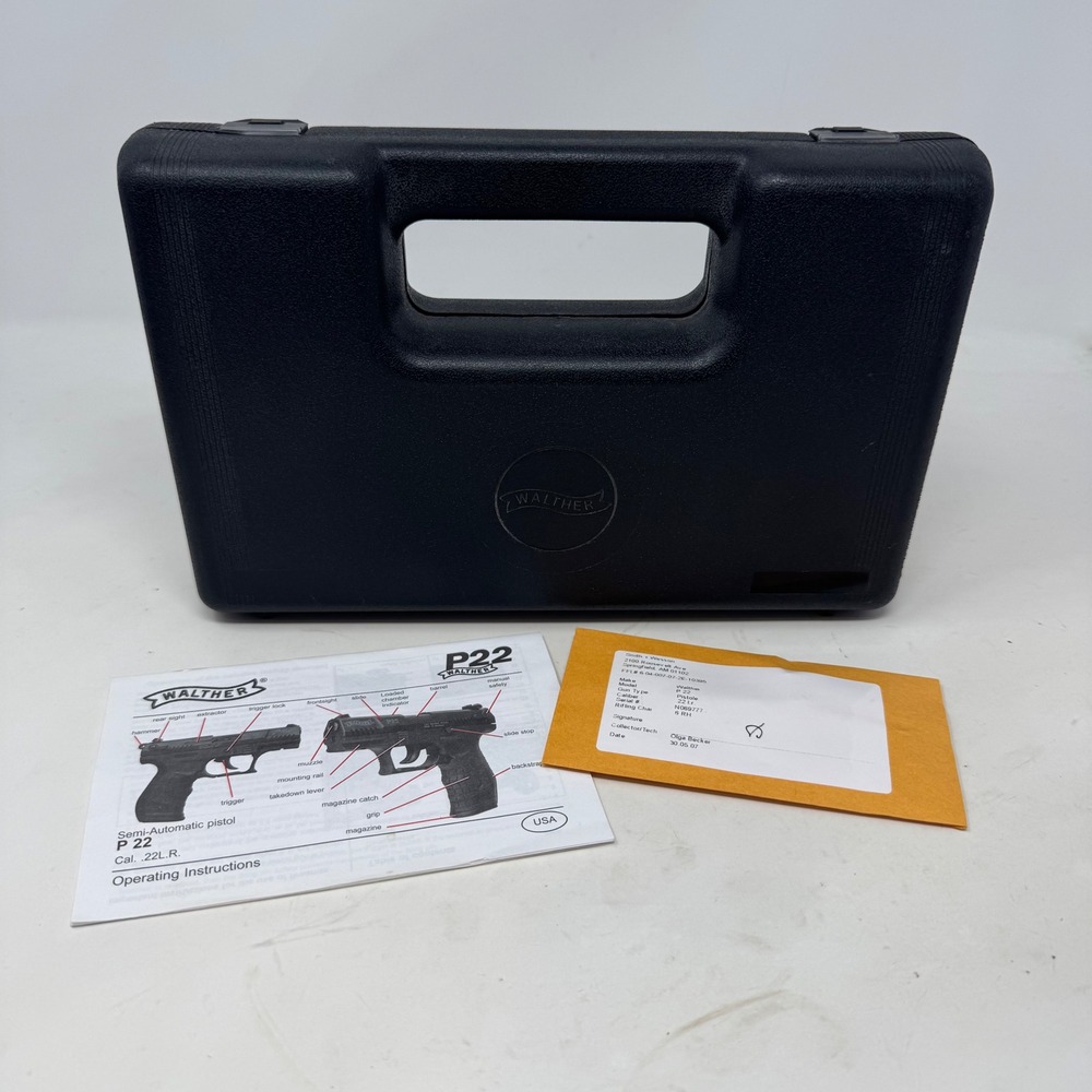 Walther P22 Pistol Hard Case Black Plastic Storage Box with Manual WAP22005